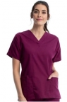 Wine FEMALE V-Neck Scrub Top Including Embroidered WSBOCES or Wilson Tech Logo